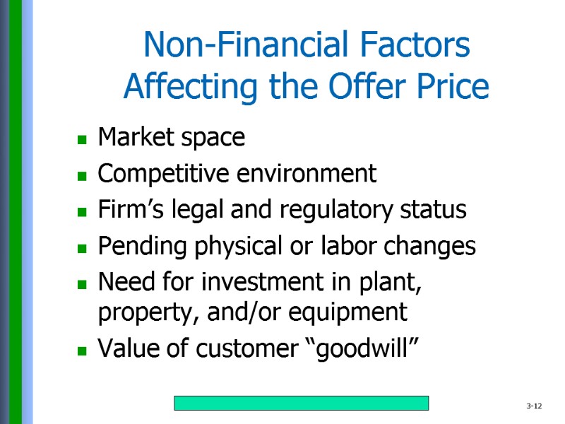Non-Financial Factors Affecting the Offer Price Market space Competitive environment Firm’s legal and regulatory